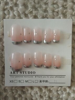 Nail Art Studio French Pink Ombre Press-On Nails with Silver Tips 💅